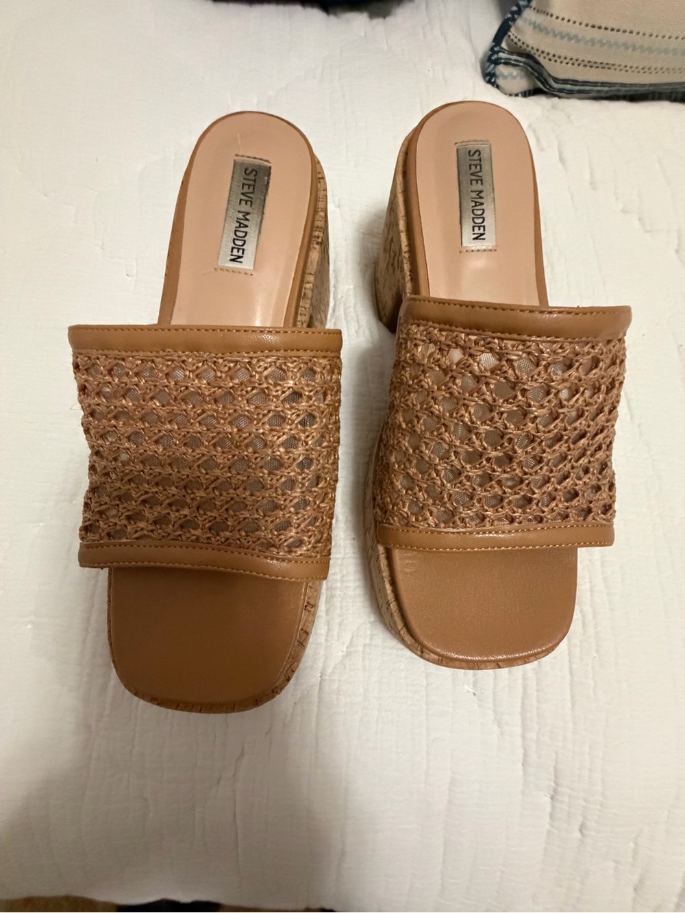 Steve Madden Woven Tan Slide Mules